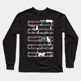 Cute Cat Kitty Playing Music Note Clef Musician Art 2023 Long Sleeve T-Shirt